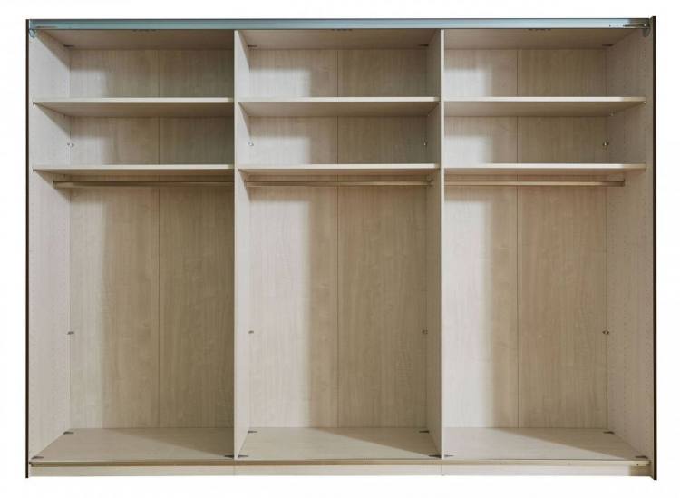Wardrobe interior 3 x 96.4cm compartments each with 2 adjustable shelves & a hanging rail 