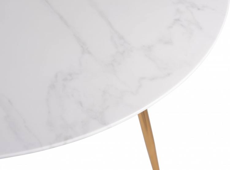 Close up of the Bentle  Designs Francesca White Marble Effect Tempered Glass Table 