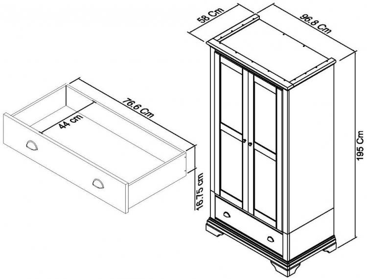 Measurements for the Bentley Designs Hampstead Soft Grey & Pale Oak Double Wardrobe