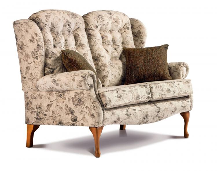 Settee shown in Ellesmere Stone fabric with light Queen Anne legs 