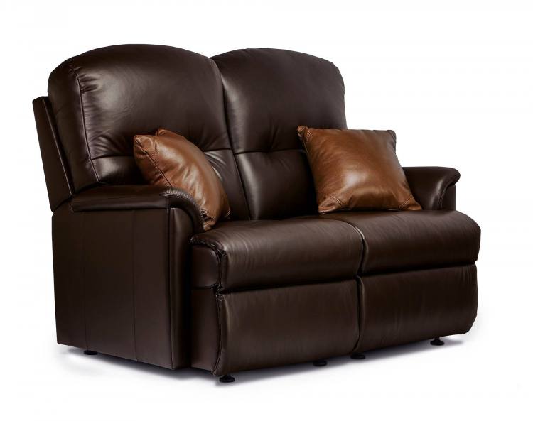 Small 2 seater sofa shown in Queensbury Chocolate on glide feet (scatter cushions sold seperately) 