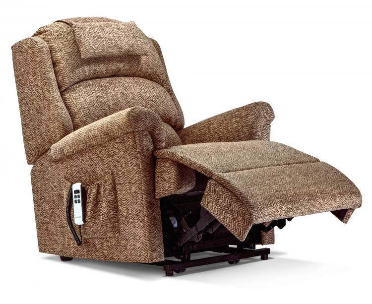 Dual motor chair shown in Ashby Cocoa with optional head cushion 