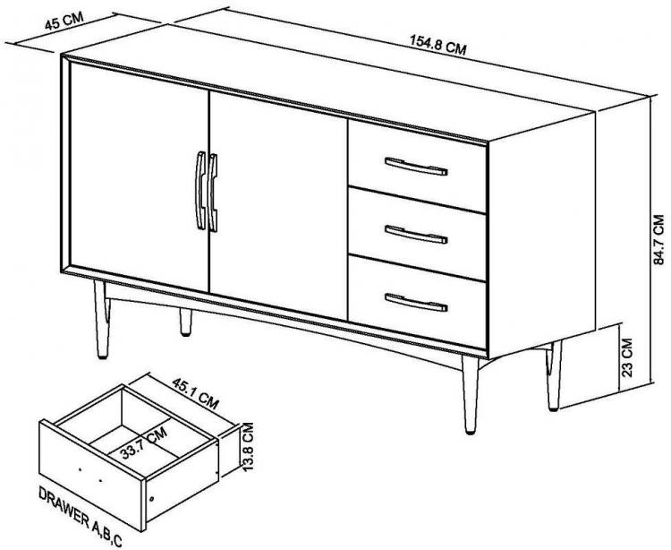 Bentley Designs Vintage Weathered Oak Wide Sideboard Measurements