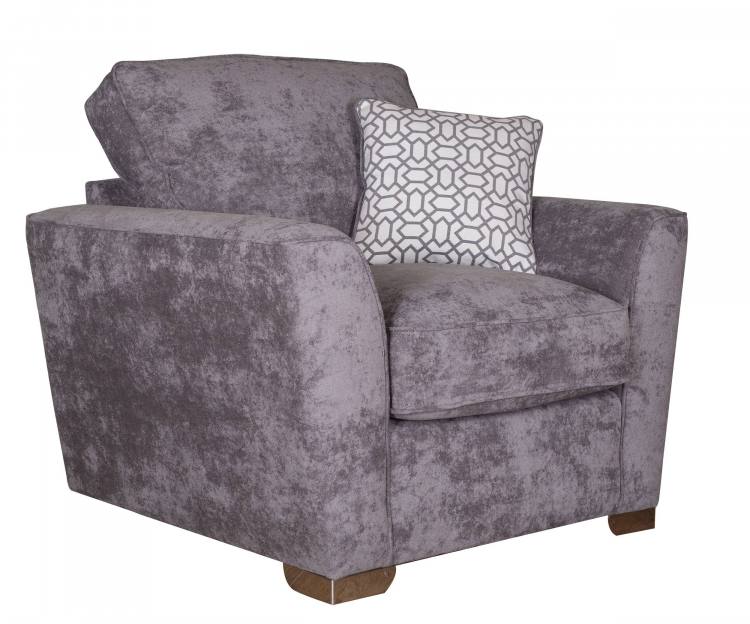 Pictured in Kingston Grey with Salute Pattern Silver cushion with Chrome Feet