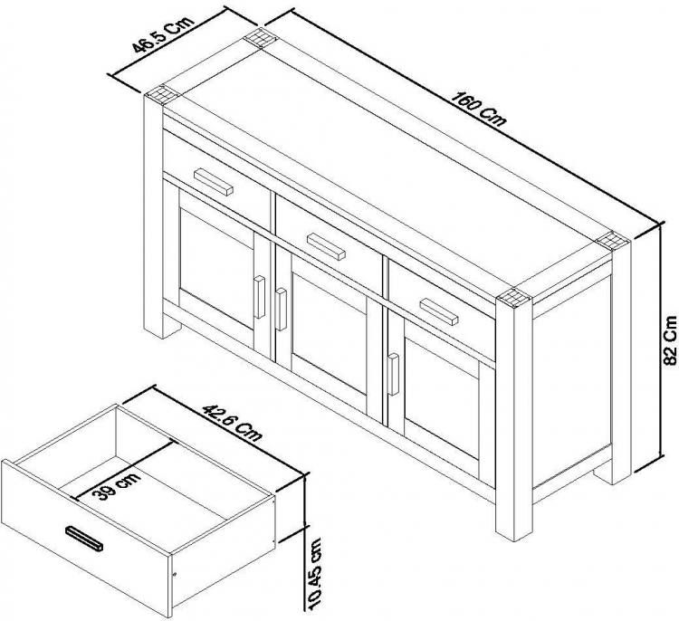 Measurements of the Bentley Designs Turin Dark Oak Wide Sideboard