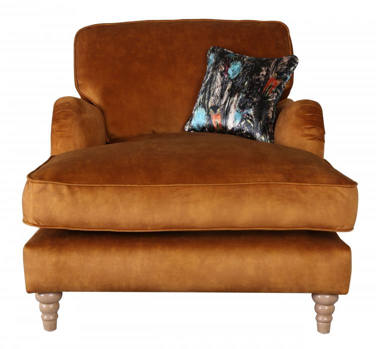 Pictured in Sublime Rust, scatter cushions in Feathers Jewel with Limed Oak Turned legs 