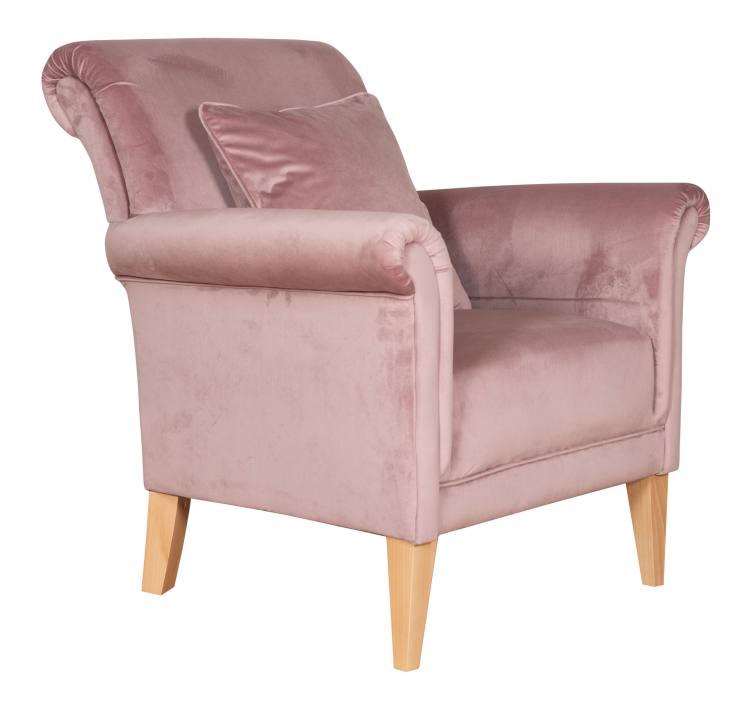 Pictured in Festival Blush, matching scatter cushion and Beech legs
