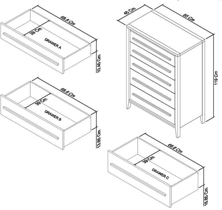 Bentley Designs Rimini Aged Oak & Weathered Oak 5 Drawer Chest Measurements 