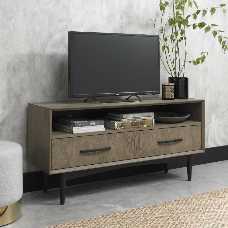 Bentley Designs Vintage Weathered Oak Entertainment Unit on Display