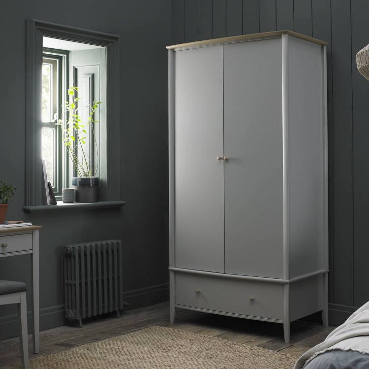 Whitby Scandi Oak & Warm Grey Double Wardrobe on Display