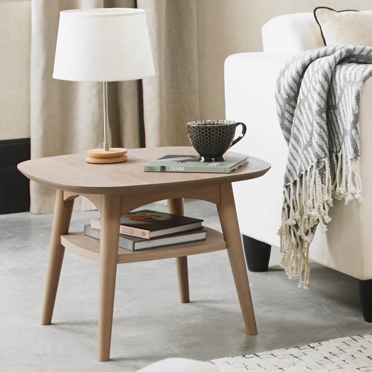 Bentley Designs Dansk Scandi Oak Lamp Table with Shelf on Display