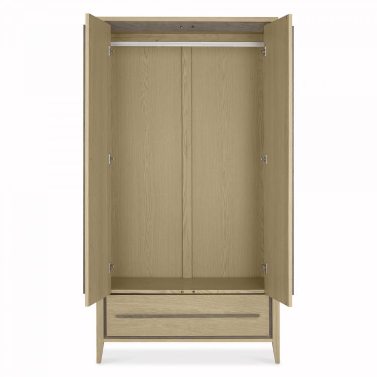 Bentley Designs Rimini Aged Oak & Weathered Oak Double Wardrobe with Doors Open