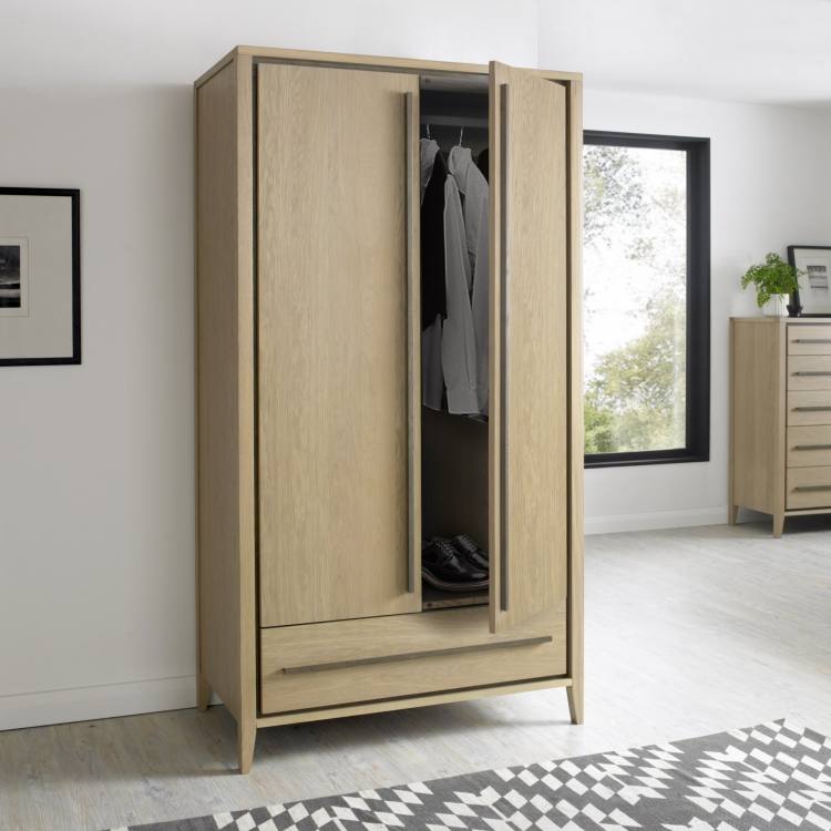 Bentley Designs Rimini Aged Oak & Weathered Oak Double Wardrobe on Display