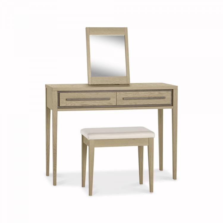 Bentley Designs Rimini Aged Oak & Weathered Oak Dressing Table, Stool and Vanity Mirror 