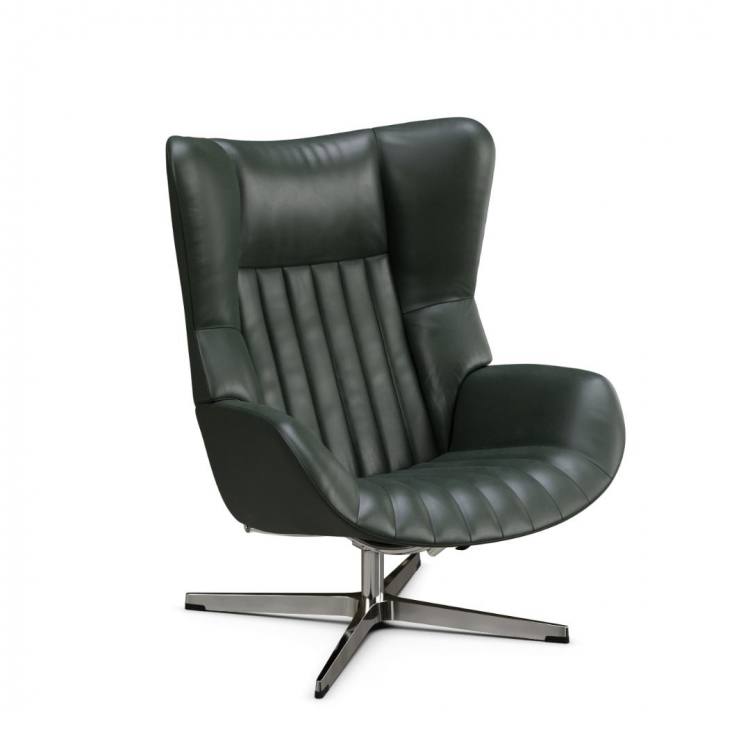 Kebe Firana Swivel Chair in Balder leather Dark Green with Vision 88 style chrome base
