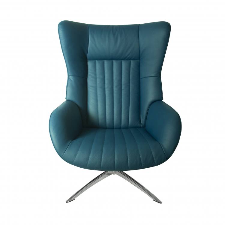 Kebe Firana Swivel Chair in Petrol Leather Front View