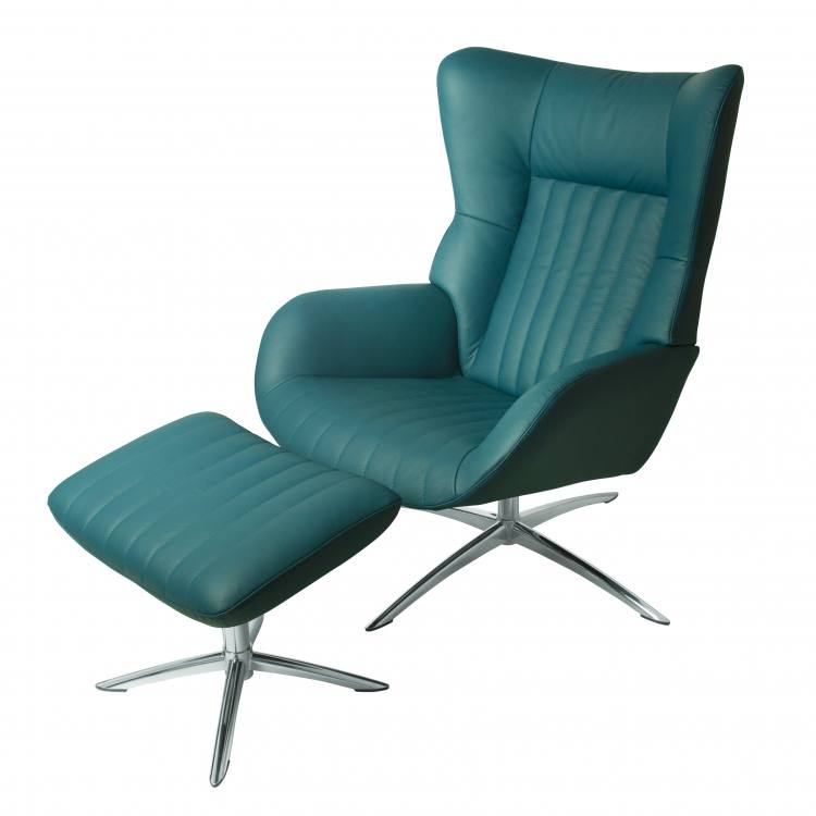 Kebe Firana Swivel Chair with Footrest in Petrol Leather 