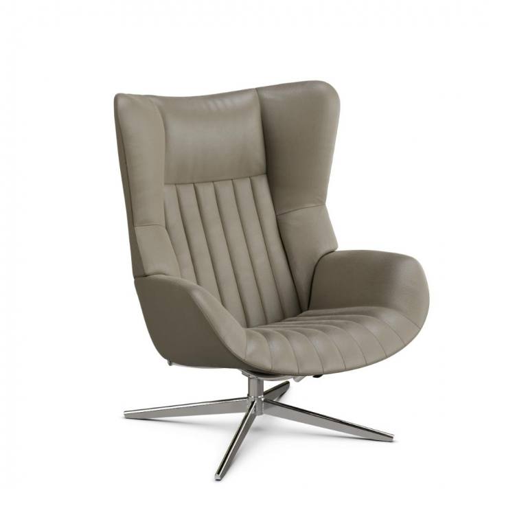 Kebe Firana swivel chair in soft stone leather with Bossa style chrome base
