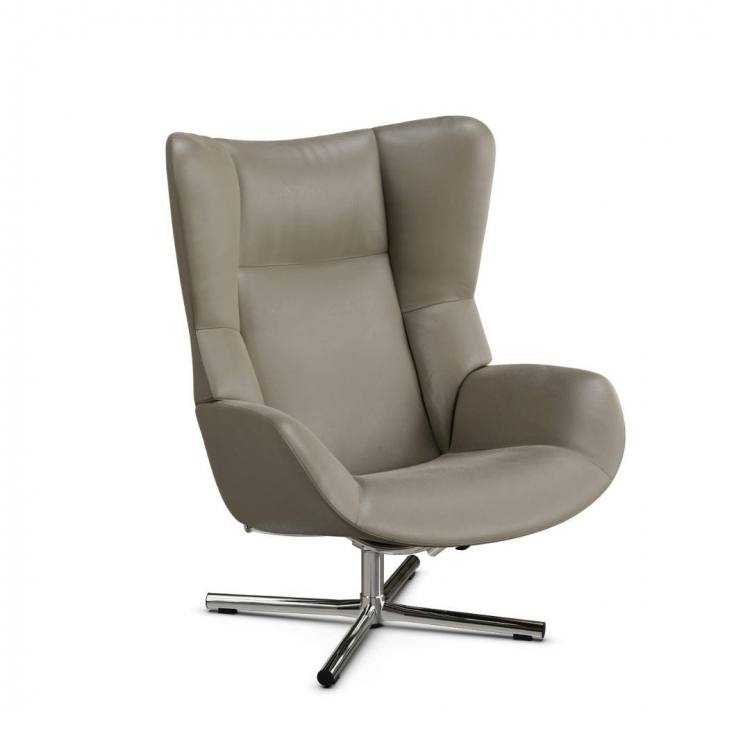 Kebe Fox swivel chair in soft 71 Stone leather with a Tube chrome base