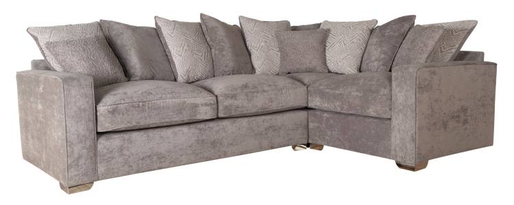 Corner group shown in Kingston grey fabric with scatter cushions in Gracie Smoke & Larry Thunder 