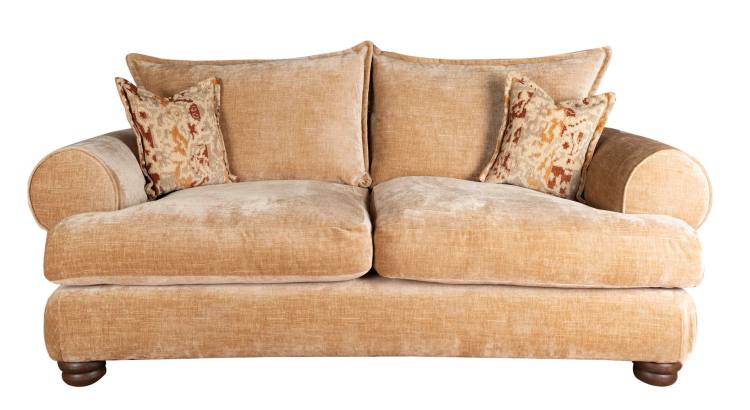 Sofa also available with Standard back cushions, shown in Kairo Caramel with Burnaby Rust scatter cushions 