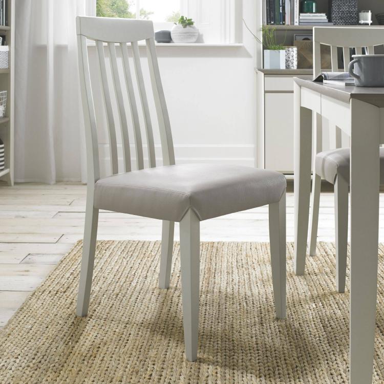 Bentley Designs - Bergen Soft Grey High Back Slatted  Dining Chairs - Grey Bonded Leather (Pair)