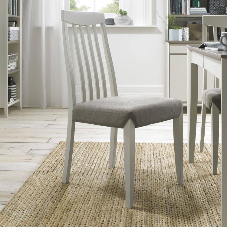 Bentley Designs - Bergen Soft Grey High Back Slatted  Dining Chairs - Titanium Fabric (Pair)