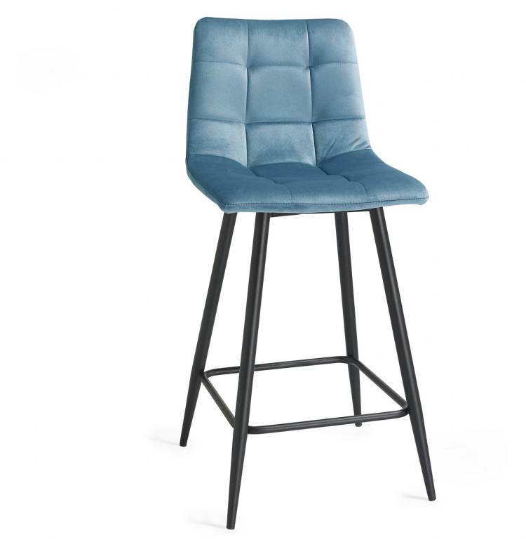 The Bentley Designs Mondrian Petrol Blue Velvet Fabric Bar Stools with Sand Black Powder Coated Legs (Pair)