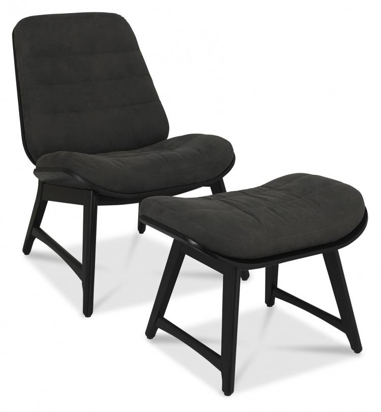 Bentley Designs Vintage Weathered Oak Casual Chair in Dark Grey with Footstool 