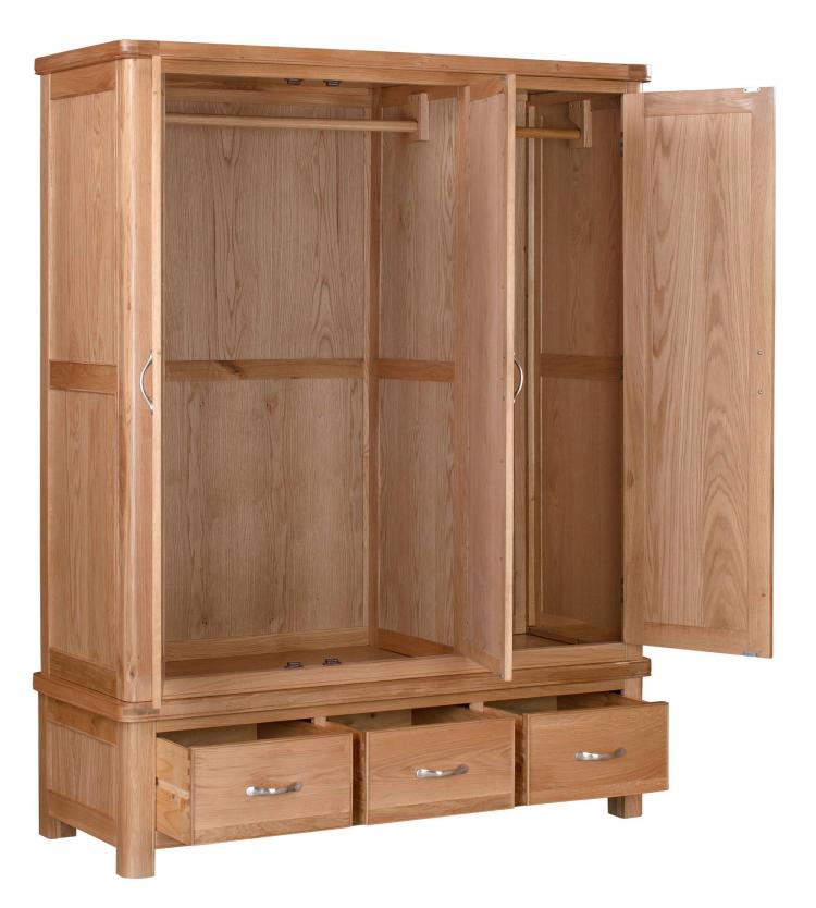 Bakewell Oak Triple Wardrobe with Drawers