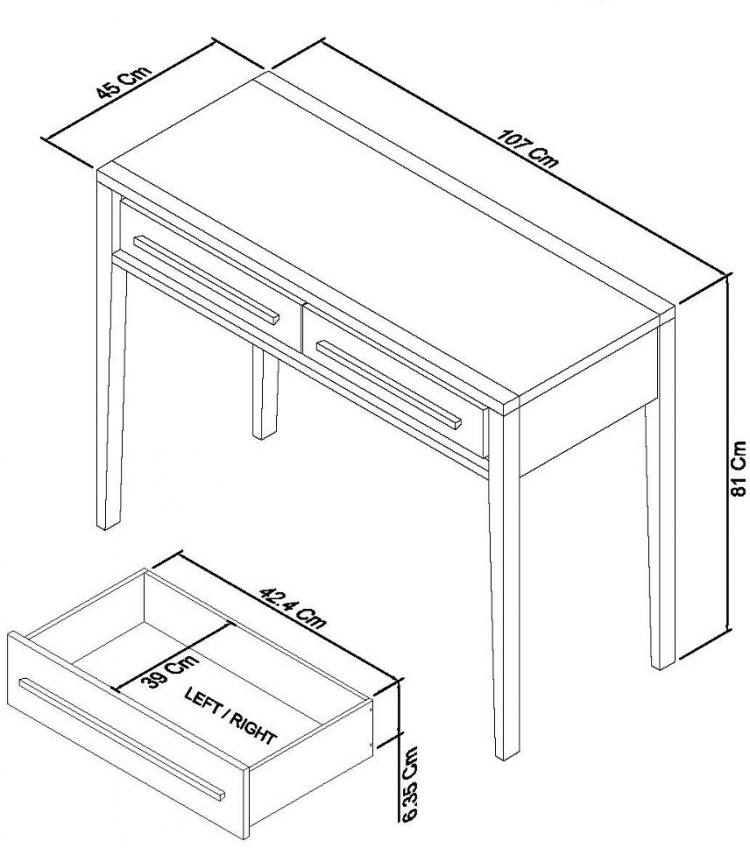 Bentley Designs Rimini Aged Oak & Weathered Oak Dressing Table Measurements 