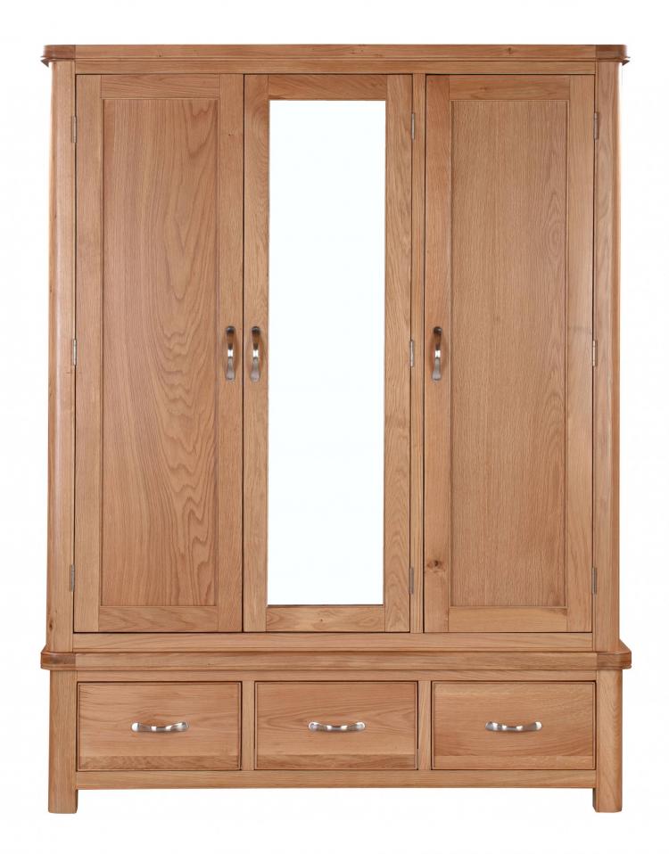 Bakewell Oak Triple Wardrobe with Drawers