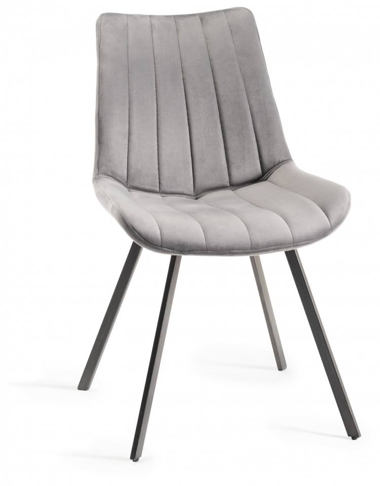 Bentley Designs Fontana Grey Velvet Fabric Chairs With grey Hand Brushing on Black Powder Coated Legs 