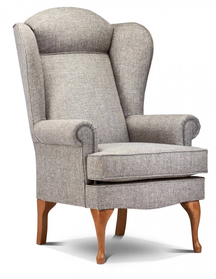 Salisbury High seat chair in Caspian Grey fabric with Queen Anne style light legs 