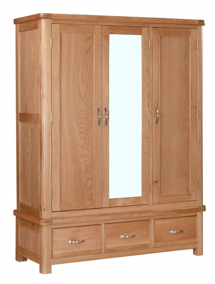 Bakewell Oak Triple Wardrobe with Drawers